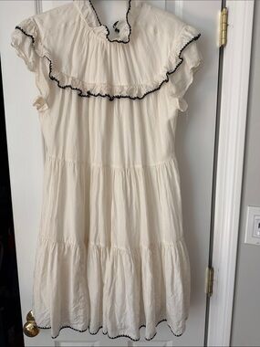 Marie Oliver Cream Tiered Ruffle Dress with Black Trim